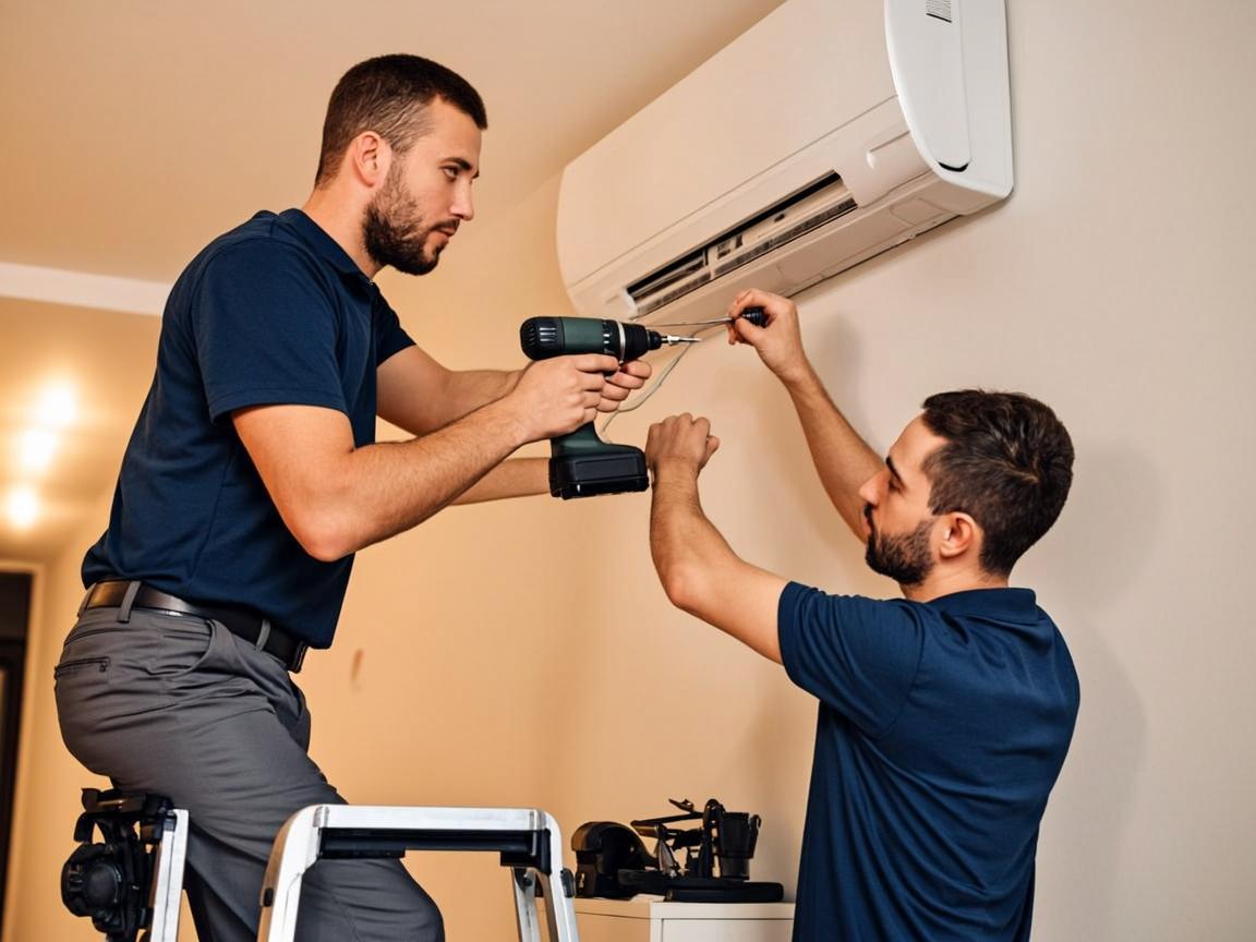 Técnicos de Beltempo trabajando en la instalación de un aire acondicionado